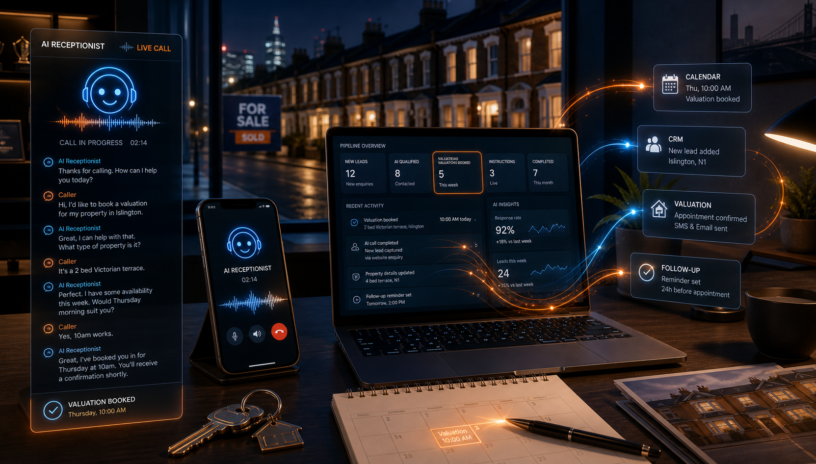 MotionFlow AI receptionist phone demo for estate agents