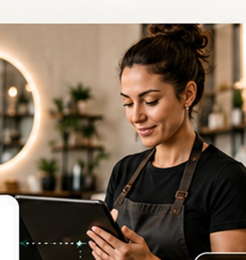 Salon owner holding a tablet