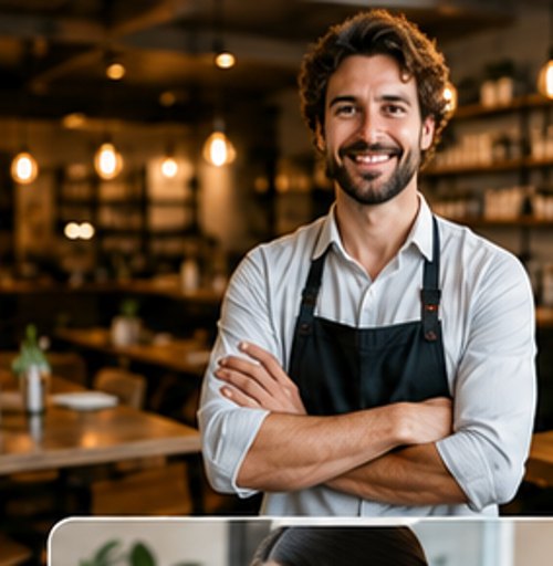 Café owner standing in their venue