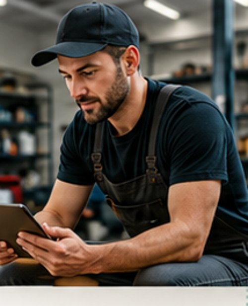 Tradesperson reviewing a job on a tablet