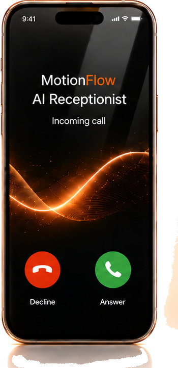 MotionFlow AI receptionist answering an incoming call