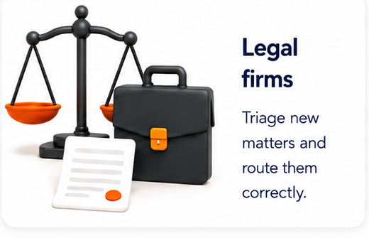 Legal firms — intake enquiries, book consultations, route matters